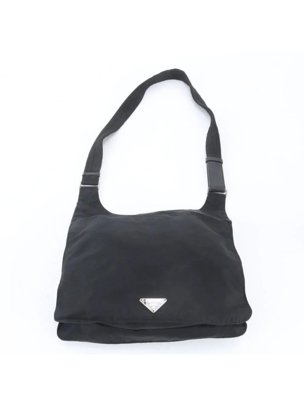 Prada White Tessuto Nylon Triangle Logo Leather Shoulder Bag Crossbody